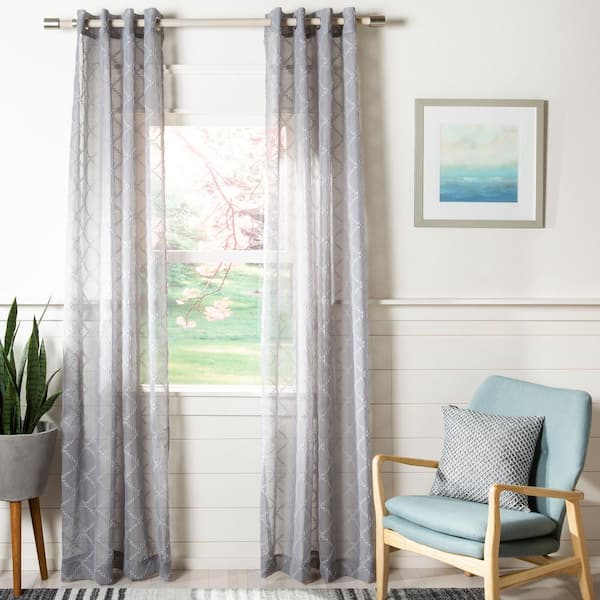 Gray Geometric Grommet Sheer Curtain - 52 in. W x 96 in. L