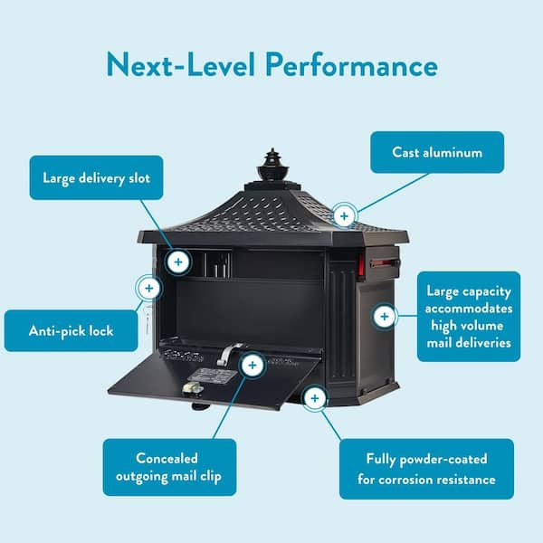 Hamilton Premium, Black, Large, Locking, Aluminum, Post Mount Mailbox