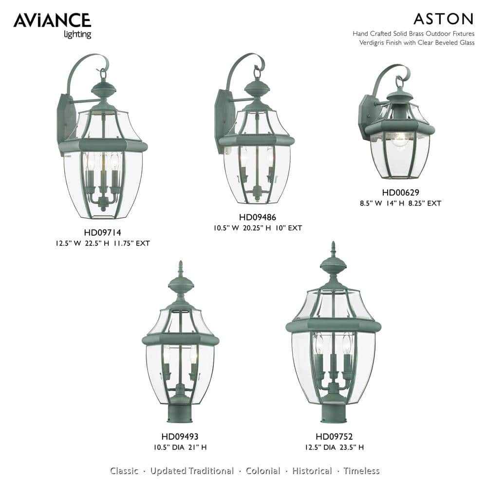 Verdigris Brass 2-Light Outdoor Post Lantern with Clear Glass
