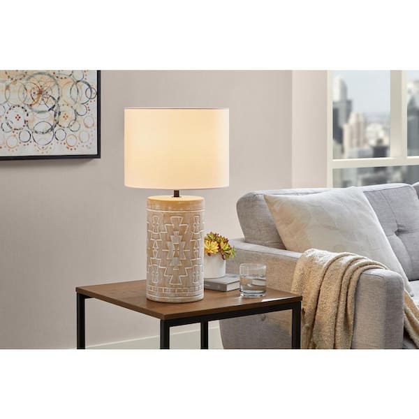 Hampton Bay Ramblewood 22 in. White Table Lamp South Western Style with Fabric Shade