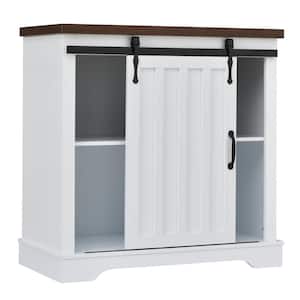 31.5 in. W x 15.7 in. D x 31.9 in. H Brown white Linen Cabinet with Sliding Barn Door, Thick Top, Adjustable Shelf