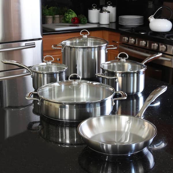 https://images.thdstatic.com/productImages/54993cb9-0585-4fc7-b694-1b7107a47c7d/svn/brushed-stainless-steel-chantal-pot-pan-sets-slin-9-fa_600.jpg