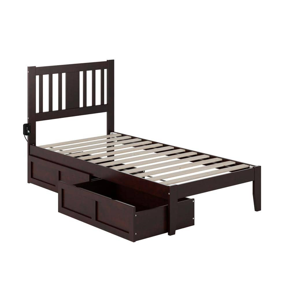 AFI Tahoe Espresso Twin Solid Wood Storage Platform Bed With 2-Drawers ...