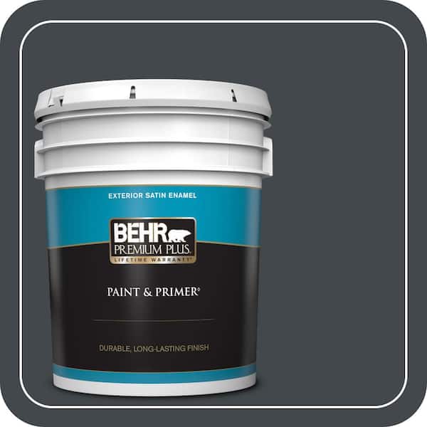 BEHR PREMIUM PLUS 5 gal. #PPU24-23 Little Black Dress Satin Enamel Exterior Paint & Primer