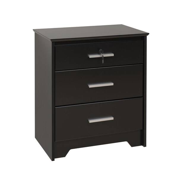 Prepac Coal Harbor Black Tall and Wide 3-Drawer Locking Night Stand-DISCONTINUED