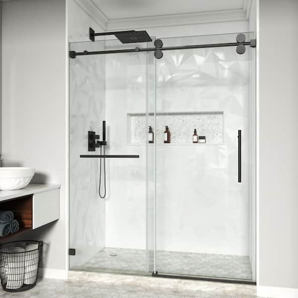 56-60.5 in. W x 72 in. H Single Sliding Frameless Shower Door in Matte Black with 3/8 in. Clear Tempered Glass