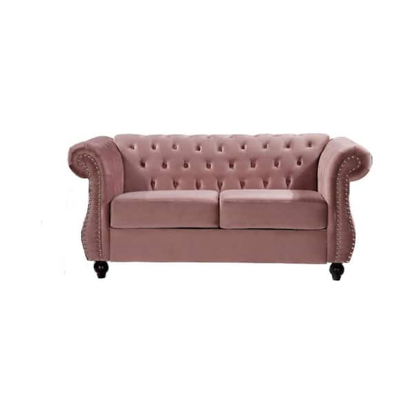 US Pride Furniture Feinstein 68 in. Rose Upholstered Velvet 2-Seat Loveseat with Nailhead Trim