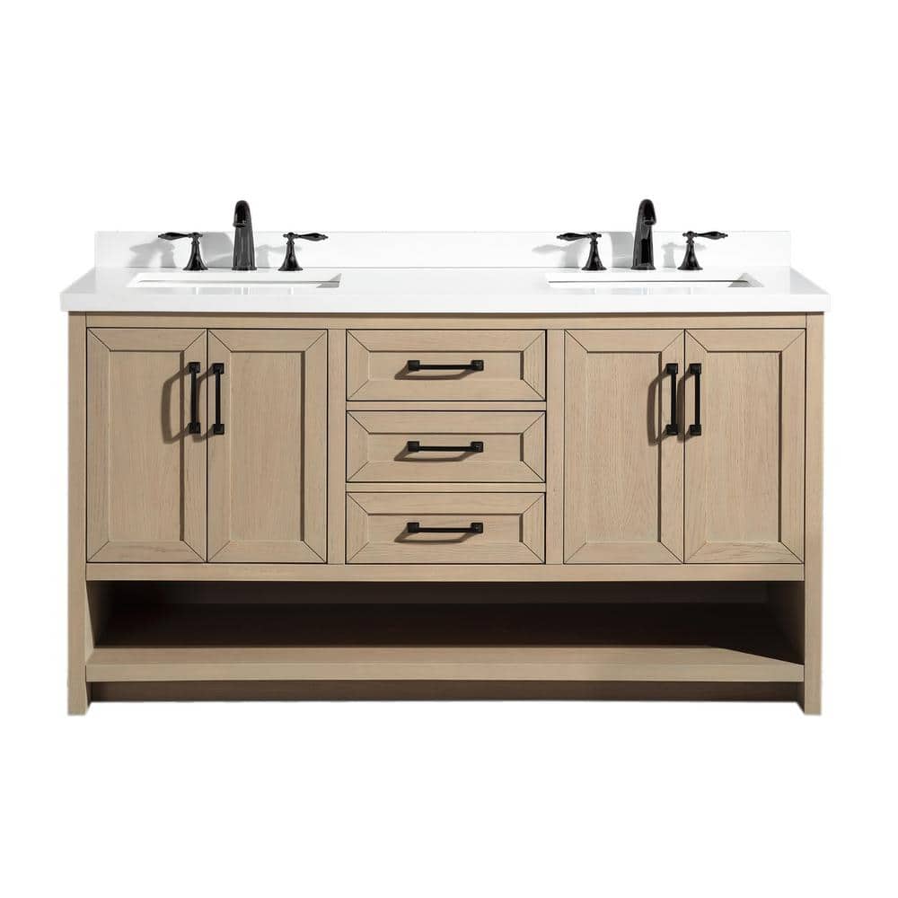 Venice 60" Oak Gray Solid Wood Double Bathroom Vanity