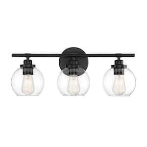 Carson 22.5 in. W x 8.5 in. H 3-Light Matte Black Bathroom Vanity Light with Clear Glass Shades