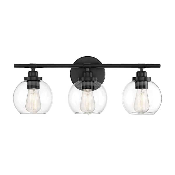 Savoy House Carson 22.5 in. W x 8.5 in. H 3-Light Matte Black Bathroom Vanity Light with Clear Glass Shades