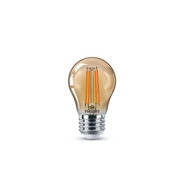Philips 25-Watt Equivalent A15 Clear Glass Edison LED Light Bulb Amber Warm White (2000K) (4-Pack)