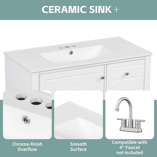 30 in. W x 18 in. D x 32 in. H Bathroom Vanity with Sink White Bathroom Cabinet with Solid Ceramics Top