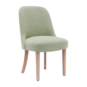 Plush Stain Resistant Boucle Upholstered Living Room Accent Side Chair with Natural Wood Finish Legs in Desert Sage