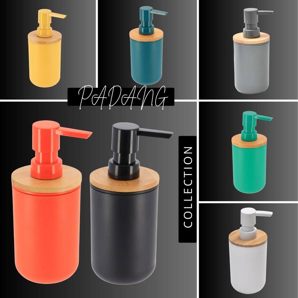Gray and Bamboo Soap and Lotion Dispenser with Natural Top