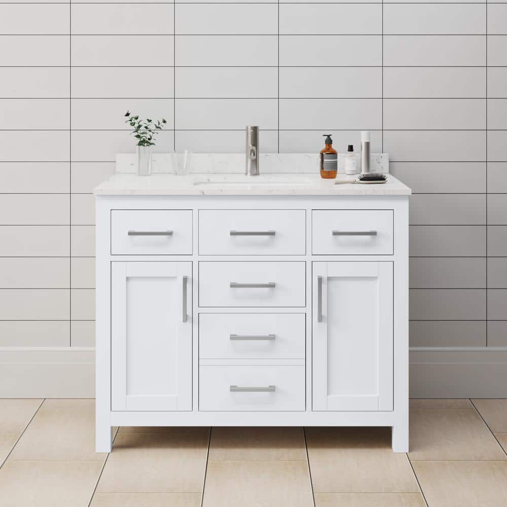 Beckett 42" White Wood Single Bathroom Vanity with Marble Top