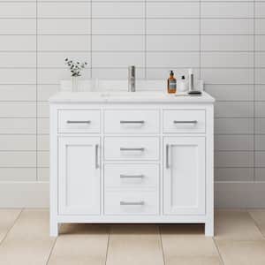 Beckett 42 in. W x 22 in. D Single Vanity in White with Cultured Marble Vanity Top in Carrara with White Basin