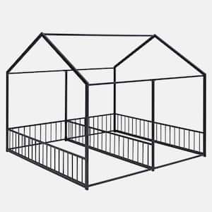 Black Metal Frame Twin Size House Platform Beds, 2-Shared Beds