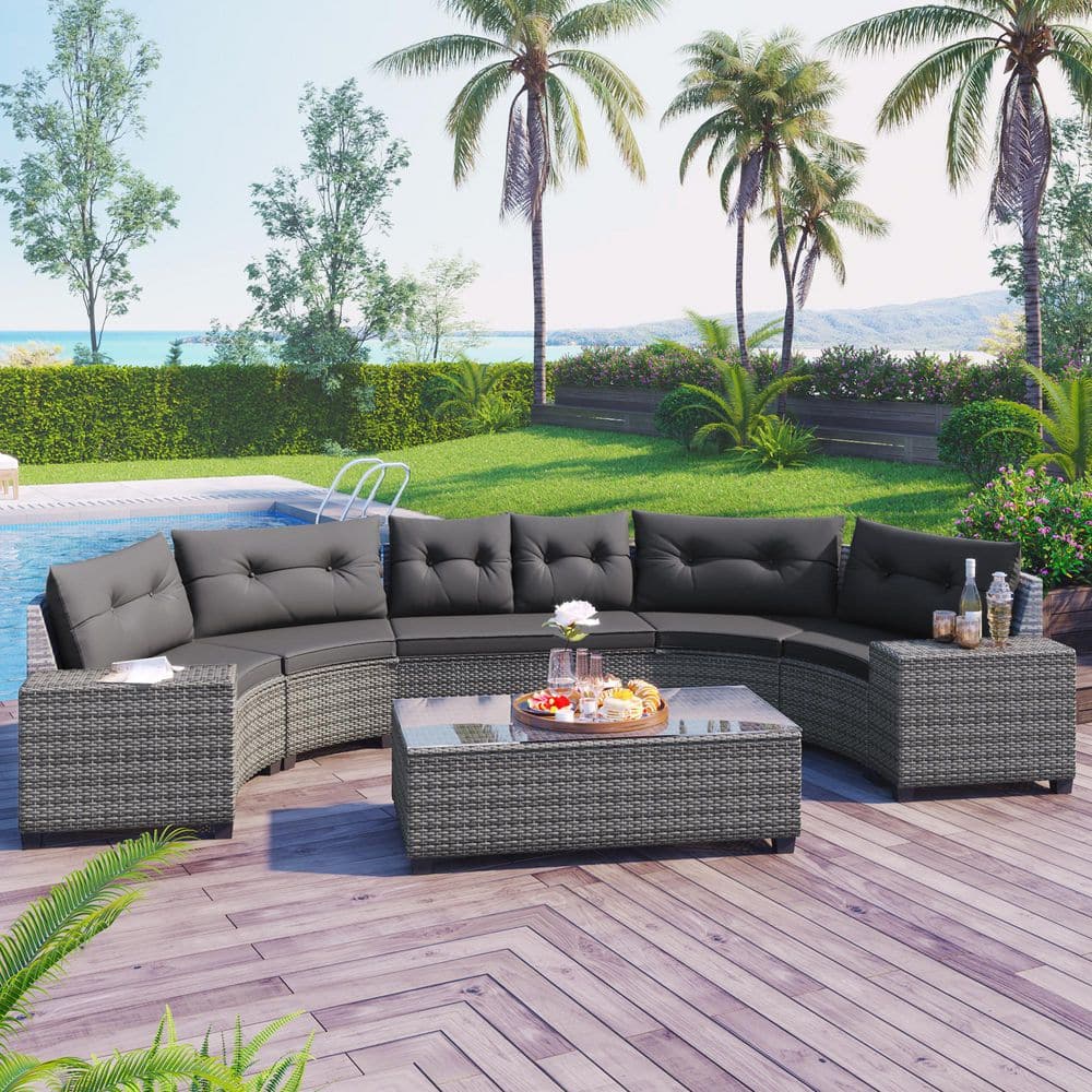 8-Piece Wicker Patio Conversation Seating Set with Gray Cushions price history on PriceWatchPro