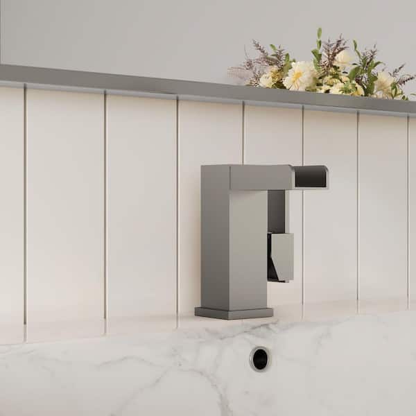 Single Handle Single Hole Bathroom Sink Faucet with Waterfall Spout and Pop-up Drain in Brushed Nickel (1-Pack)