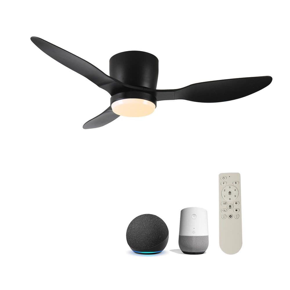42 in. Smart Black Indoor Low Profile Ceiling Fan with LED Remote Silent DC