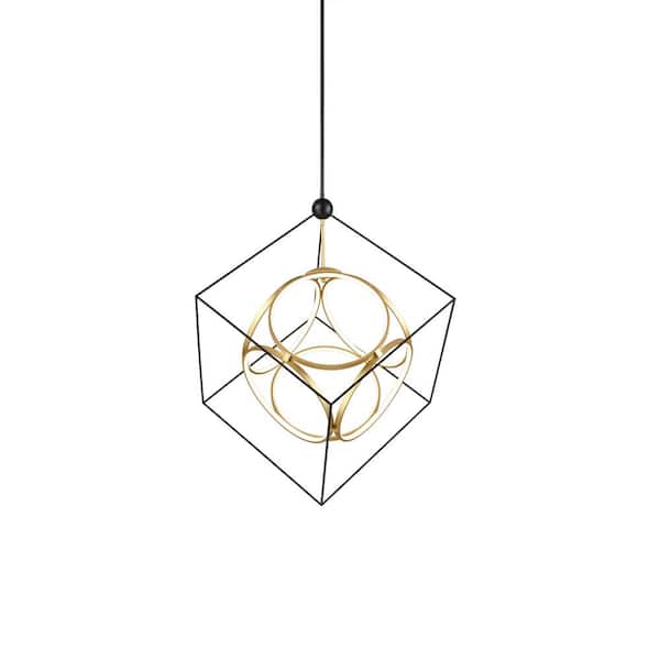 KUZCO Monza 34 in. 2-Light 111-Watt Black/Antique Brass Integrated LED Chandelier