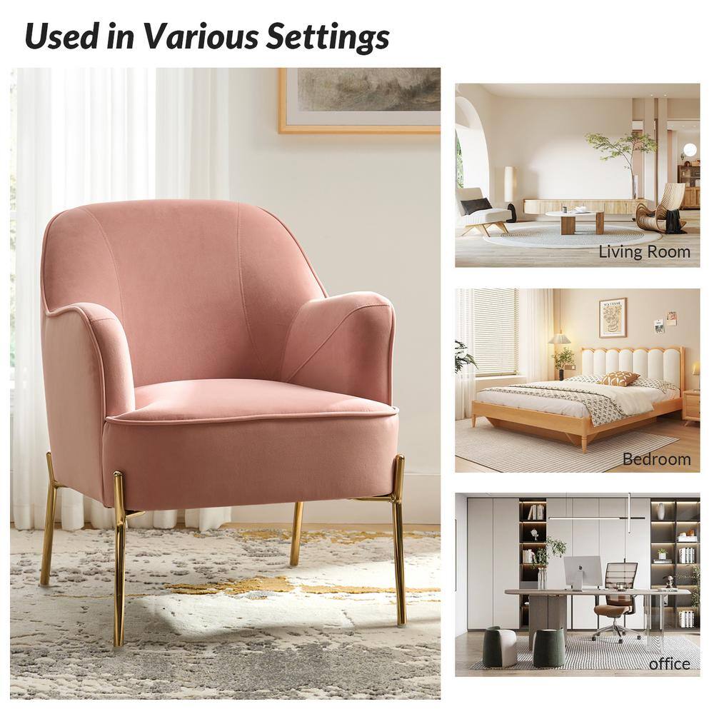 Elegant Mid-Century Pink Velvet Accent Chair with Golden Legs