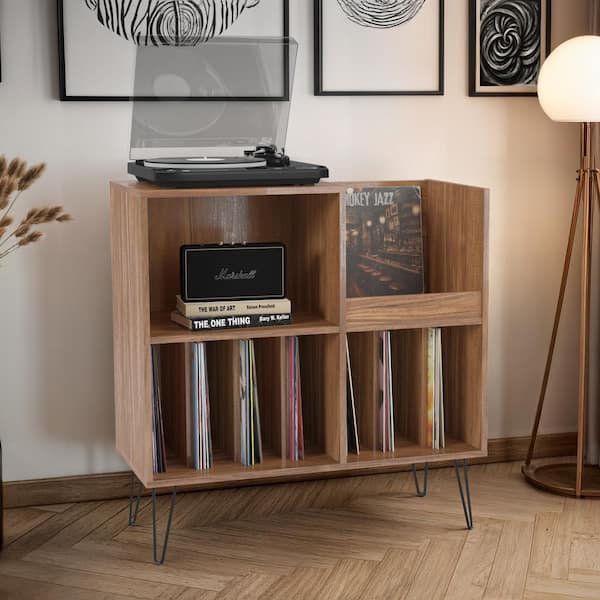 Vintora Brown Large Open Shelved Turntable Stand