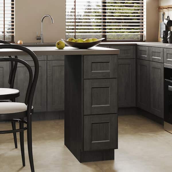 Hausvita 12 in. W x 24 in. D x 34.5 in. Ready to Assemble Plywood Base Kitchen Cabinet with 3-Drawers in Shaker Charcoal