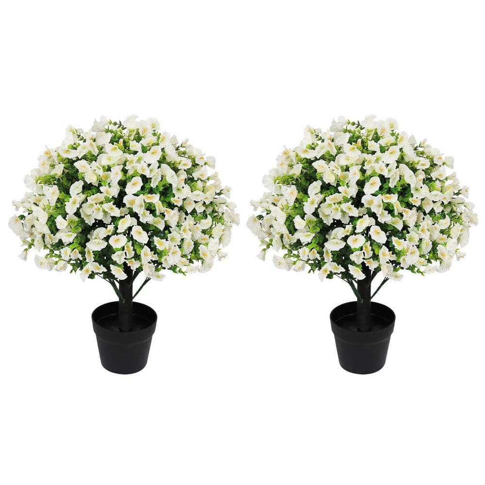 poetree 24 in. White Artificial Petunia Flowers, Fake Silk Flowers