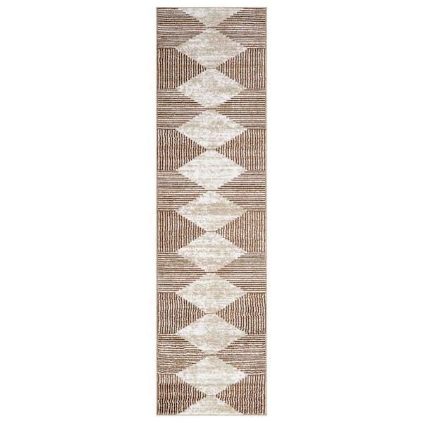 Geometric Stripe Beige 2 ft. 3 in. x 12 ft. Runner Rug