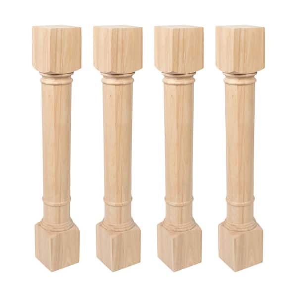 35.25 in. x 5 in. Unfinished Solid North American Hardwood Traditional Full Round Kitchen Island Leg (4-Pack)