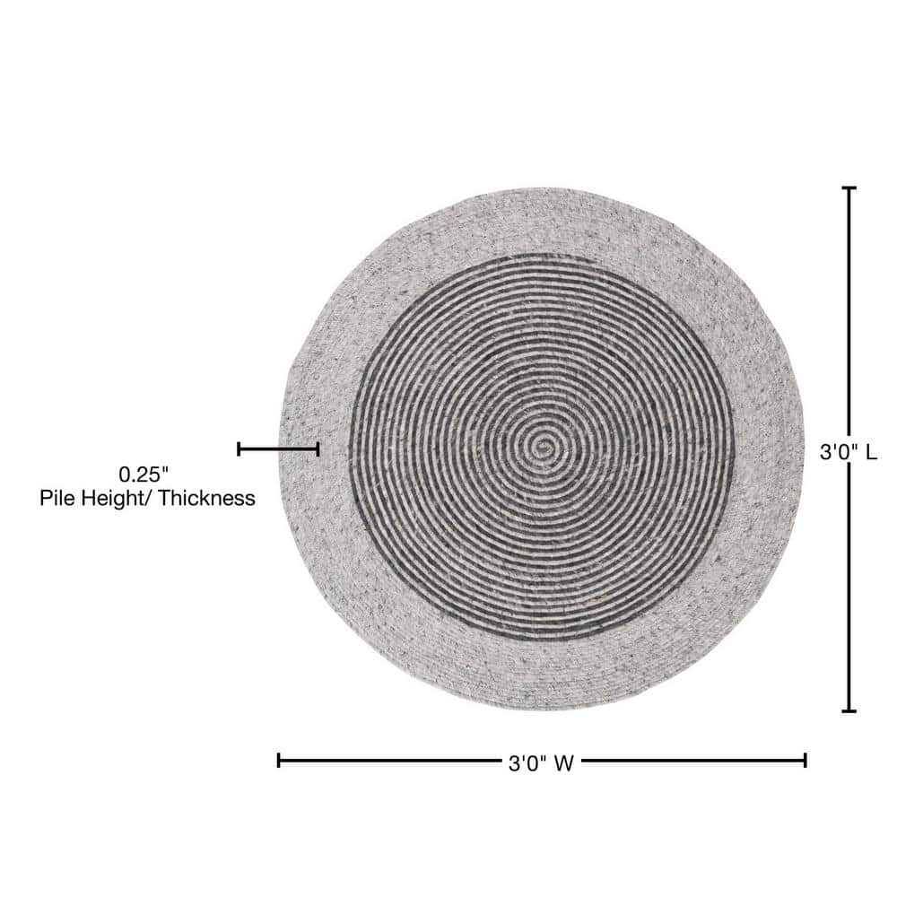 Handwoven Gray Wool 3' Round Braided Reversible Rug