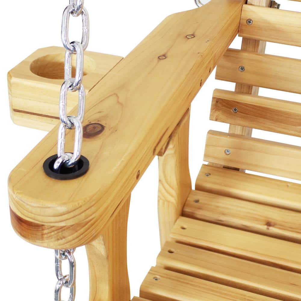 Natural Fir Wood 2-Person Outdoor Porch Swing with Chains