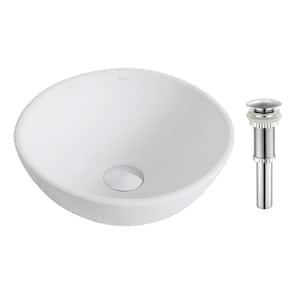 Elavo Small Round Ceramic Vessel Bathroom Sink in White with Pop Up Drain in Chrome