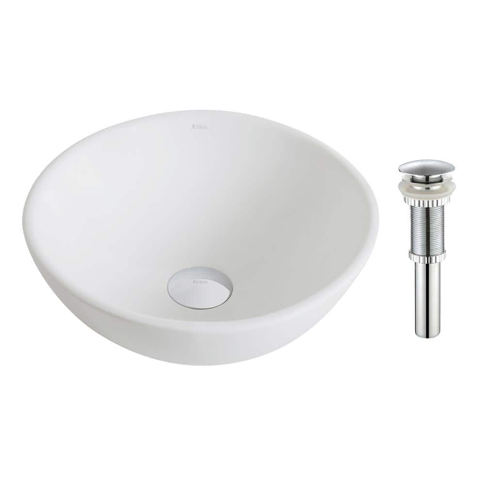 Modern Round White Ceramic Vessel Sink, 13 3/4"