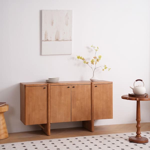 Mason Natural Color Wood 55.25 in. W Modern Buffet Storage Sideboard with Adjustable Shelves, Doors