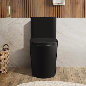 1-Piece 1.6 GPF Dual Flush Elongated Toilet in Black Seat Included