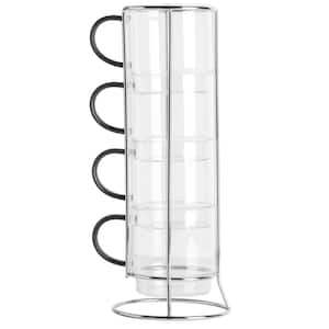 4 Piece 16 oz. Stackable Clear Glass Beverage Mugs With Metal Rack