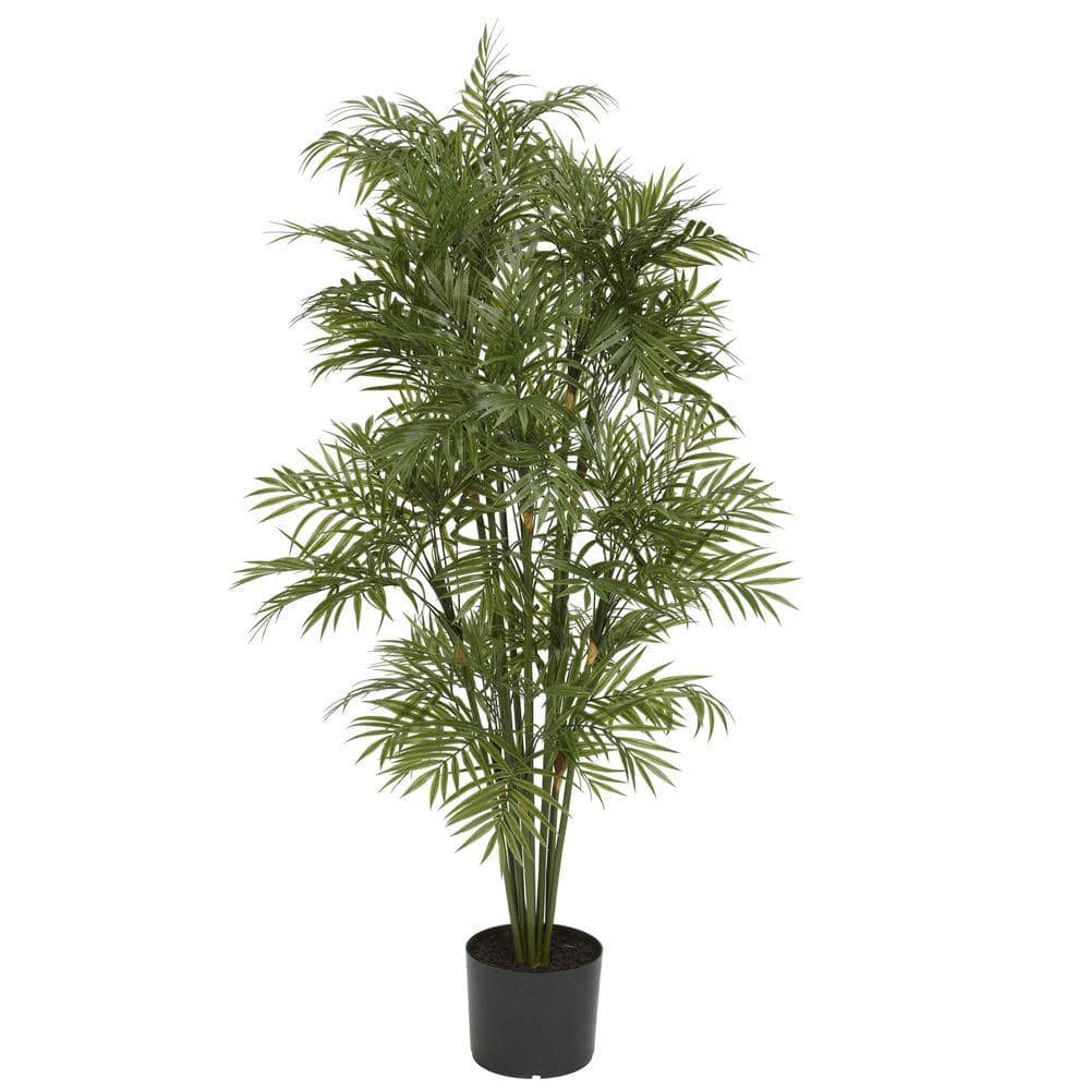 Nearly Natural 4 ft. Green Silk and Plastic Potted Palm Floor Plant