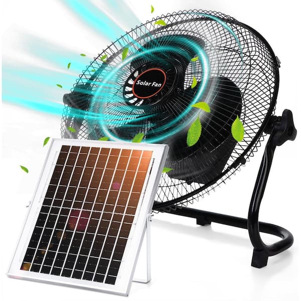 15000 mAh 12 in. 2 in 1 Solar Panel/AC Charger Powered Fan, 12W 9V Portable for Household Exhaust Camping Travel Outdoor