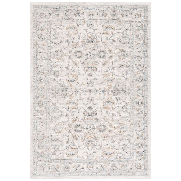 SAFAVIEH Avalon 4 ft. x 6 ft. Ivory/Blue Gold Ornate Distressed Border Area Rug