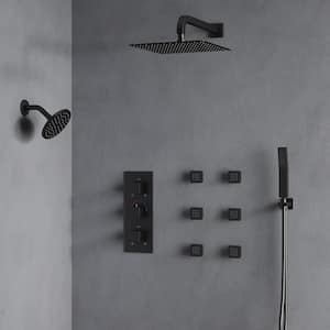 15-Spray Fixed and Handheld Shower Head with 16 in. Wall Mount 2.5 GPM Dual Shower Heads in Matte Black