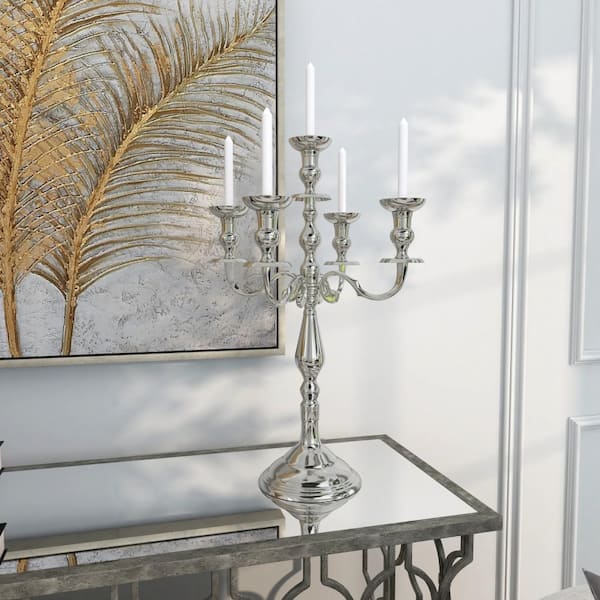 Litton Lane 24 in. Silver Aluminum Candelabra with 5 Candle Capacity