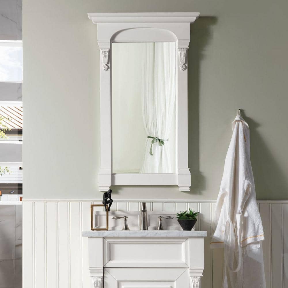 Bright White Rectangular Wood Framed Vanity Mirror