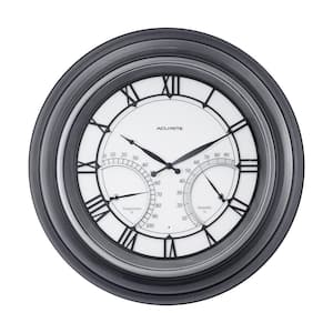 24 in. LED-Illuminated Outdoor Wall Clock with Thermometer/Humidity Sensor, Roman Numerals, Metal Frame, Glass Lens