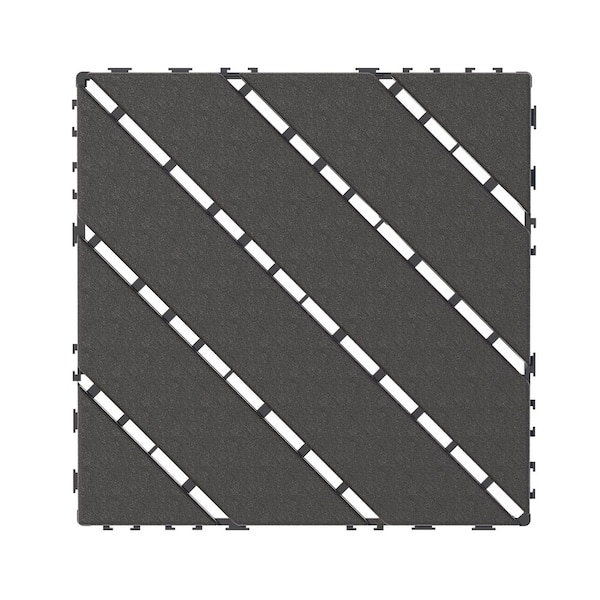 FIROMO 12 in. x 12 in. Plastic Grey Pattern Interlocking Floor Outdoor Patio Deck All-Weather Tiles (44-Pack)