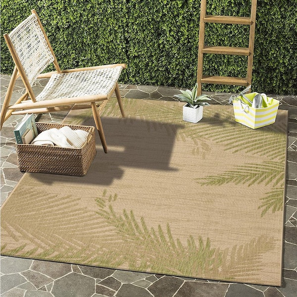 Camila Tropical Beige/Green 5 ft. x 7 ft. Lush Palms Polypropylene Indoor/Outdoor Area Rug