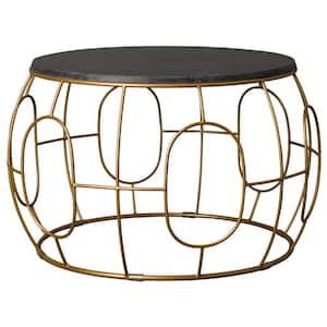Oto Gold Metal Outdoor Coffee Table with Black Granite Top