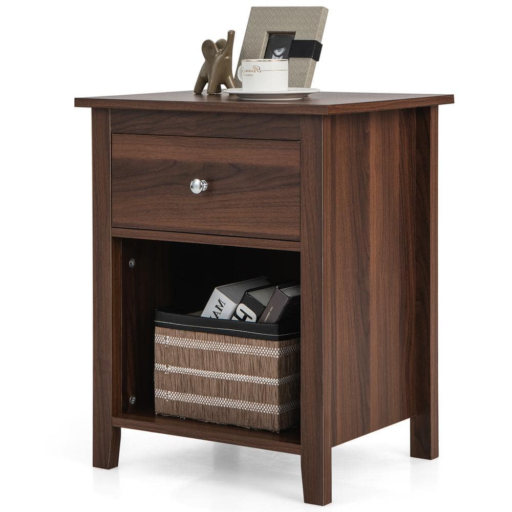 17.7 in. Rustic Brown Square Wood Side Table, Small Space End Table, Modern Night Stand with Storage Shelve (2-Tier)