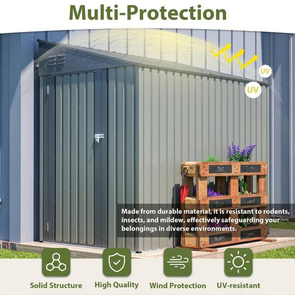 4 ft. W x 7 ft. D Olive Gray Heavy-Duty Metal Lean-To Shed for